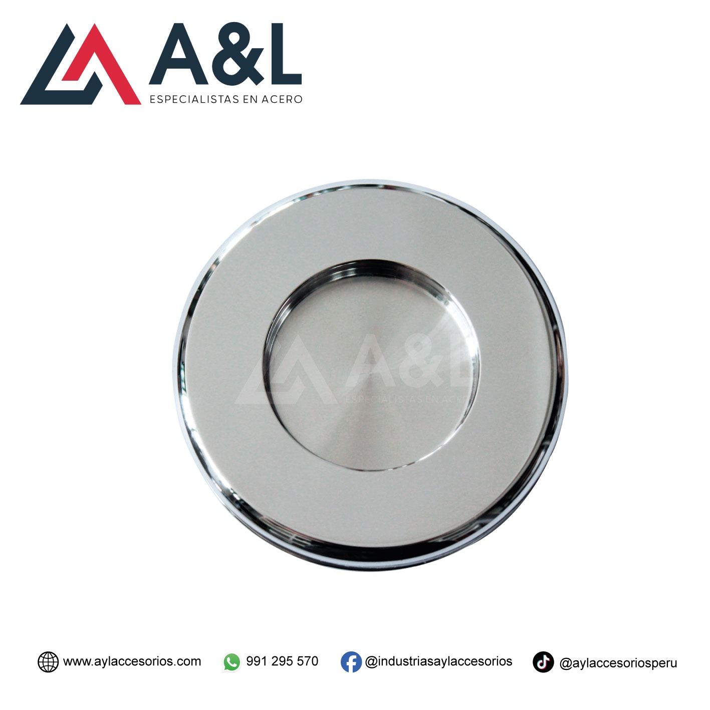 TIRADOR CIRCULAR DE ACERO BRILLANTE PARA MAMPARA - VIDRIO CON ENTALLE DE 65MM