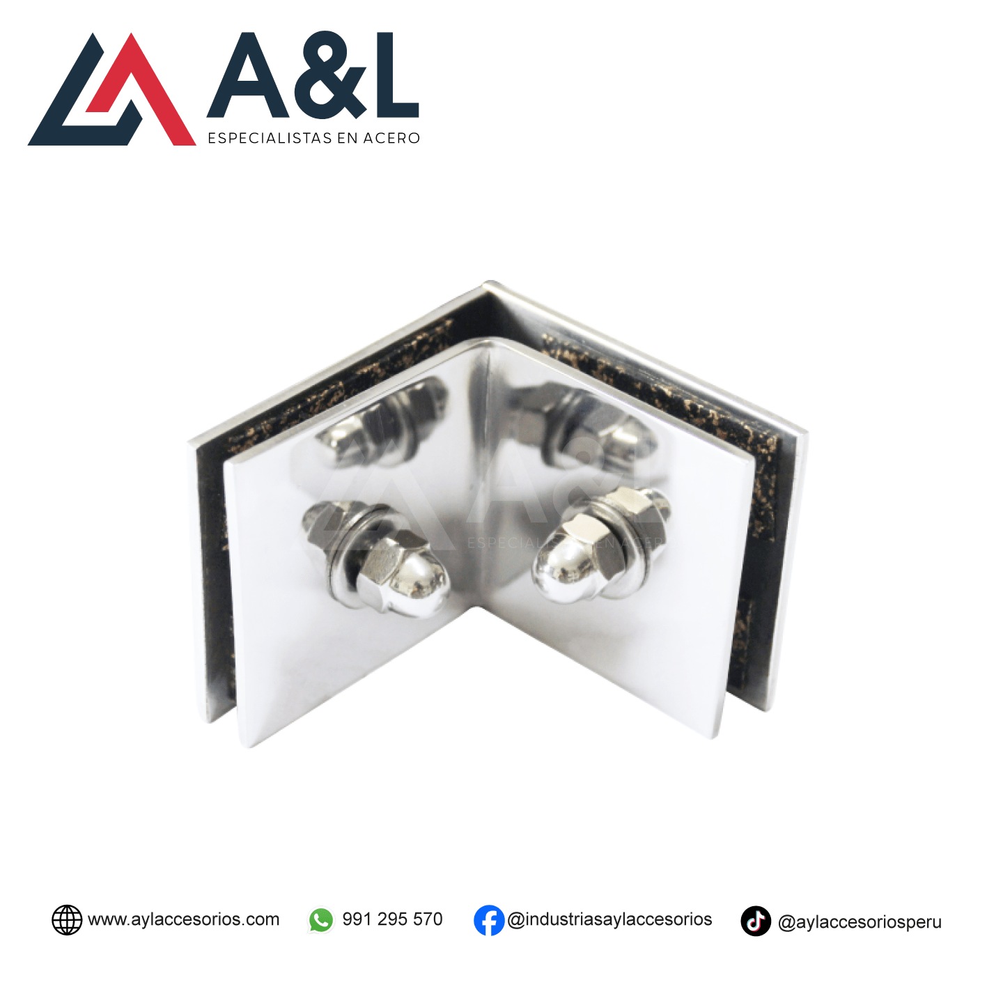 ACCESORIO DE UNIÓN PARA DOS VIDRIOS DE ACERO BRILLANTE - 5015