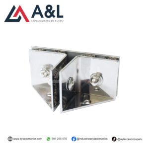 ACCESORIO DE UNIÓN PARA TRES VIDRIOS CON FIJACIÓN AL MURO DE ACERO BRILLANTE – 5054