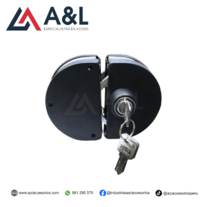 CERRADURA MEDIA LUNA PARA VIDRIO DE ACERO NEGRO MATE - FIJACIÓN VIDRIO A VIDRIO